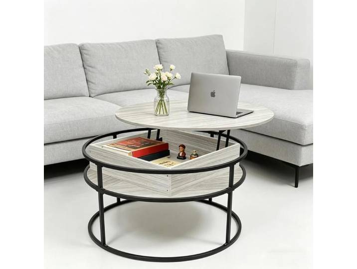 2 en 1 Table Basse Relevable Ronde VIVOLILV Table Basse 60cm Avec Rangement Caché Style Industriel Scandinave Multifonctionnelle