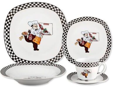 Lorren Home Trends Porcelain 20 Piece Square Dinnerware Set Service for 4-Chef Design