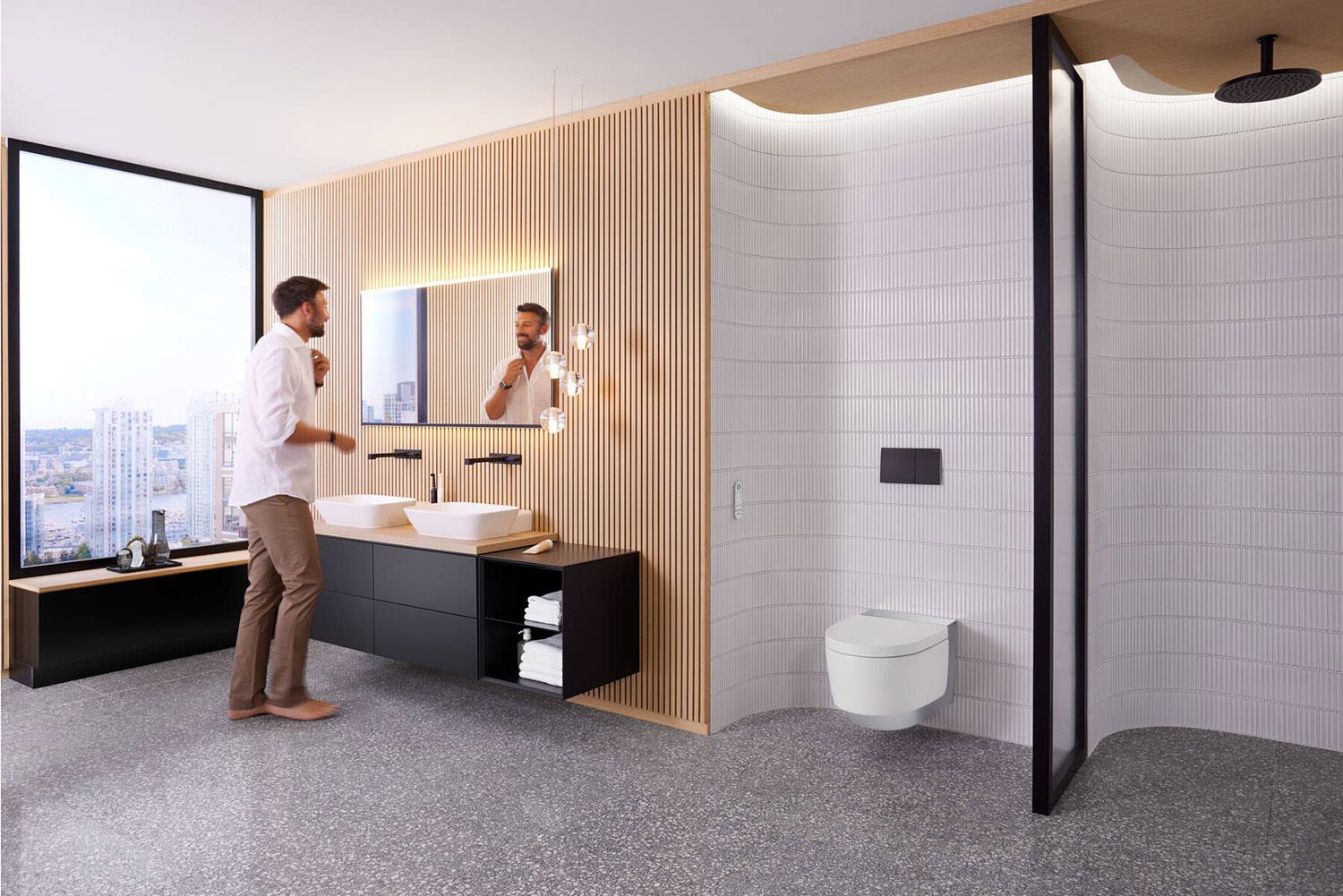 Geberit ONE Waschtischarmatur eckiges Design, Wandmontage, für UP-Funktionsbox