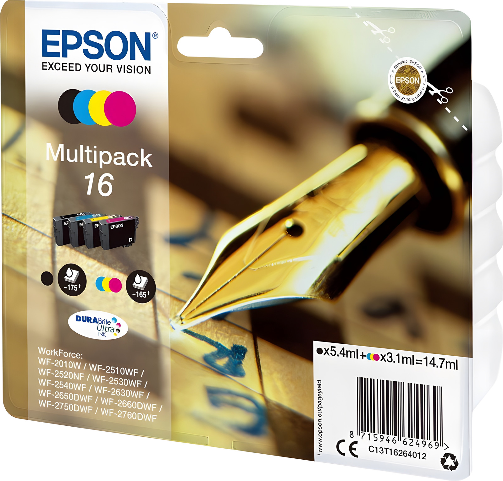 Epson Multipack T1626 Inktcartridges - Zwart, Cyaan, Magenta, Geel - C13T16264012