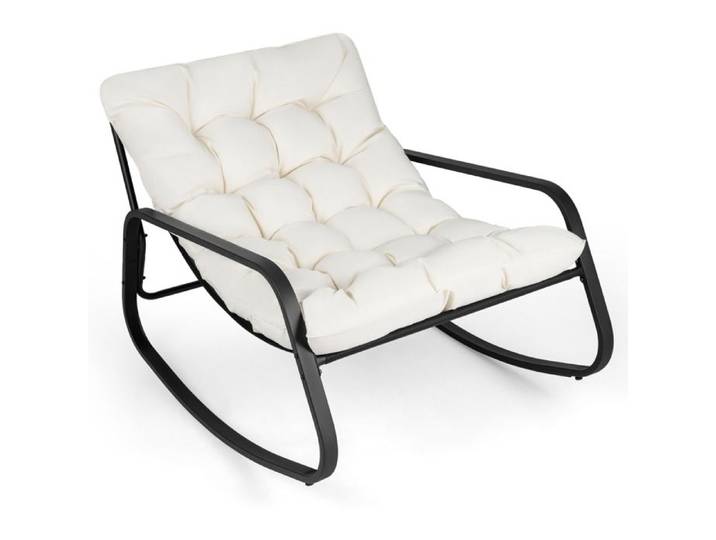 Fauteuil À Bascule Jardin Extra Large avec Coussin Épais - Capacité 205kg Structure Métal 13cm d'Épaisseur - Beige