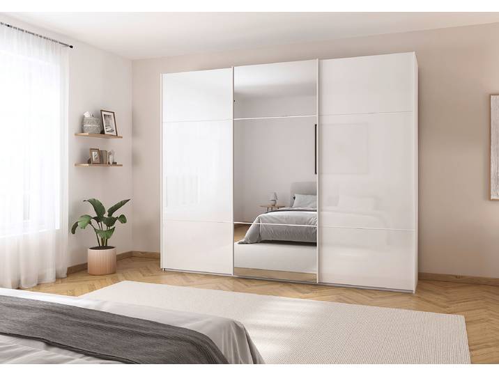 Armoire coulissante Covalo façade verre 271cm Blanc/Blanc Blanc Avec portes miroir