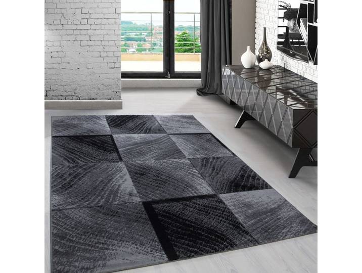 Carpetsale24 Tapis de Salon à motif à carreaux symétrique Noir Tapis 120x170 cm - Poil Court Moelleux et Tendance