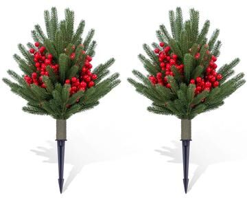 Garvee 2 Pack PE Artificial Topiary Shrubs with Ground Spikes for Autumn Decor