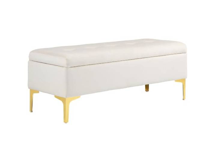 HOMCOM Sitzbank mit Stauraum Polsterbank Samtoptik 120x44x44,5 cm Beige Faltbare Kisten Aufbewahrung, Kleiderschrank Organizer, für Spielzeug, Kleidung, Bücher