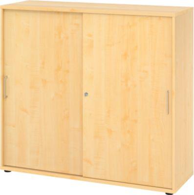 Schiebetürschrank Breno, abschließbar, Spanplatte, melaminharzbeschichtet, B 1200 x T 400 x H 1100 mm, 3 Ordnerhöhen, Ahorn/Ahorn