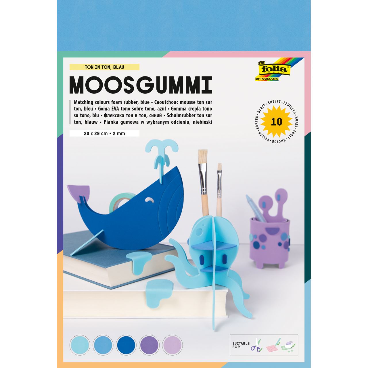 folia Moosgummi TON IN TON blau 10 Blatt