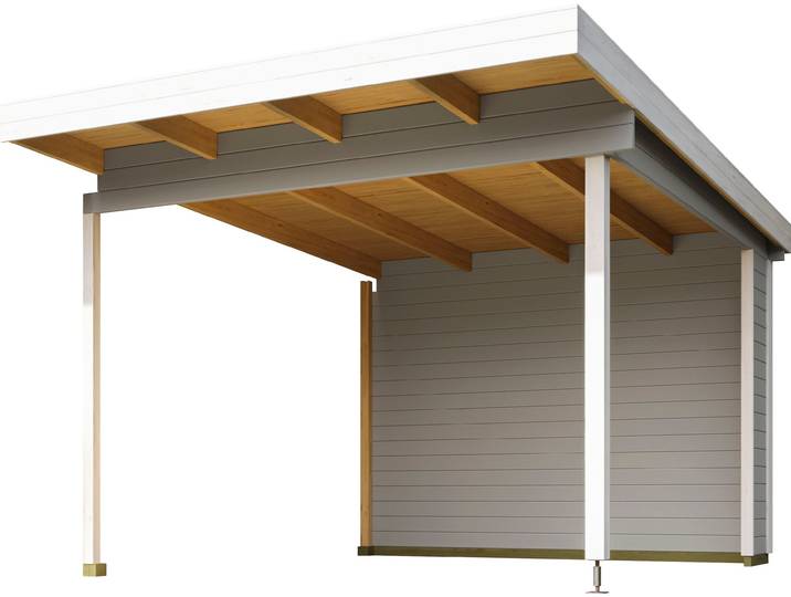 Gartenhaus-Anbaudach LASITA MAJA für Gartenhaus Sicily 1 und 2 , grau (lichtgrau), B:310cm T:440cm, Massivholz, Gartenhaus-Anbaudächer, Gartenhaus-Anbaudach, BxT 300x350 cm