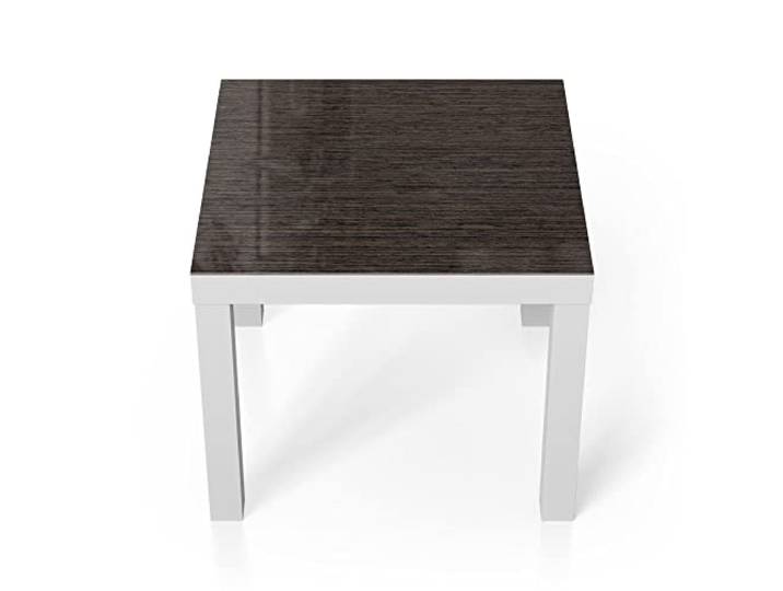 DEQORI Glastisch weiß klein 55x55 cm Motiv Holz horizontal gemasert ausgefallener Beistelltisch aus Glas Hochglanz Couchtisch fürs Wohnzimmer moderner Couch Tisch mit Design