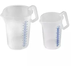 thermohauser Messbecher m. geschlossenem Griff, 2000 ml, Kunststoff PP, blaue Skala in Litern und Millilitern