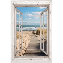 POSTER Fenster - Meer - Küste - Natur - Ausblick - Strand - Wattenmeer Wanddeko 40x60 cm