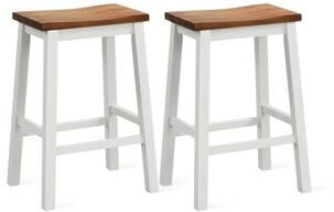 Costway 24.5-Inch Set of 2 Saddle Stools Bar Stools with Footrests for Kitchen Island-Walnut & Gray