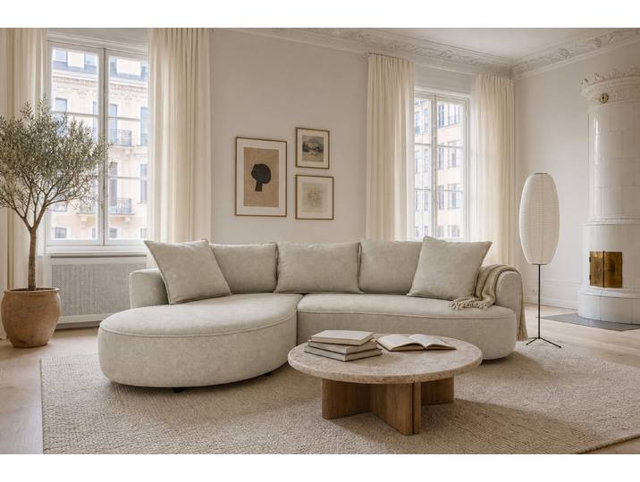 foamnova Ecksofa Mantua, 3-Sitzer mit Recamiere, organische Form, Breite 260 cm, Organische, fließende Form, echt bezogener Rücken