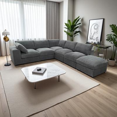 ZWYO HOSIMU "104"" Modern Corduroy Reversible Modular Sectional Sofa with Medium Firm Seat Cushion for Living Room"