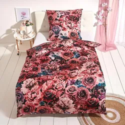 Traumschlaf Mako-Satin Bettwäsche Blütenpoesie 155x220 cm + 80x80 cm - rot