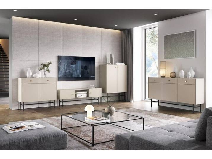 JVmoebel Wohnzimmer-Set Elegante Wohnwand aus Holz mit Sideboard und modernen Kommoden, (Kommode, TV-Lowboard, Kommode, Sideboard), Made in Europe