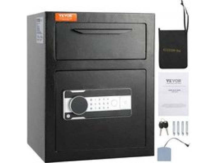 VEVOR Coffre-Fort avec Serrure Électronique 48,1 L Coffre-Fort de Dépôt en Acier Laminé à Froid Coffre-Fort à Trappe Déverrouillage par Mot de Passe 3-12 Chiffres et Clés pour Argent Document Domicile