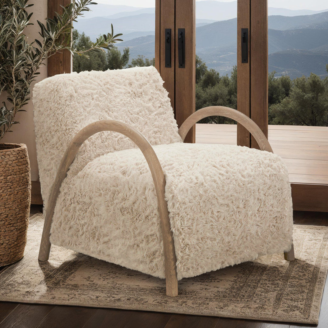 Canora Grey Faux Sheepskin Fur Bazaldua Armchair Beige 70cm H X 62.5cm W X 86cm D