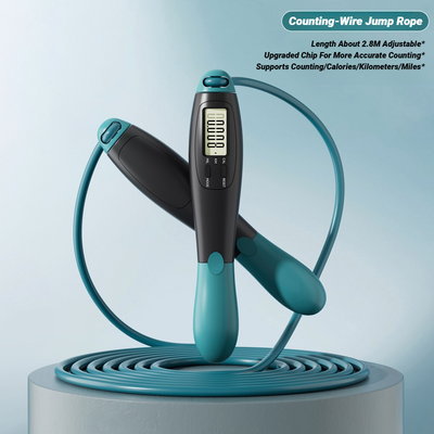 ModernMart Smart Counter Jump Rope Adjustable Steel Cable For Cardio Fitness Training green
