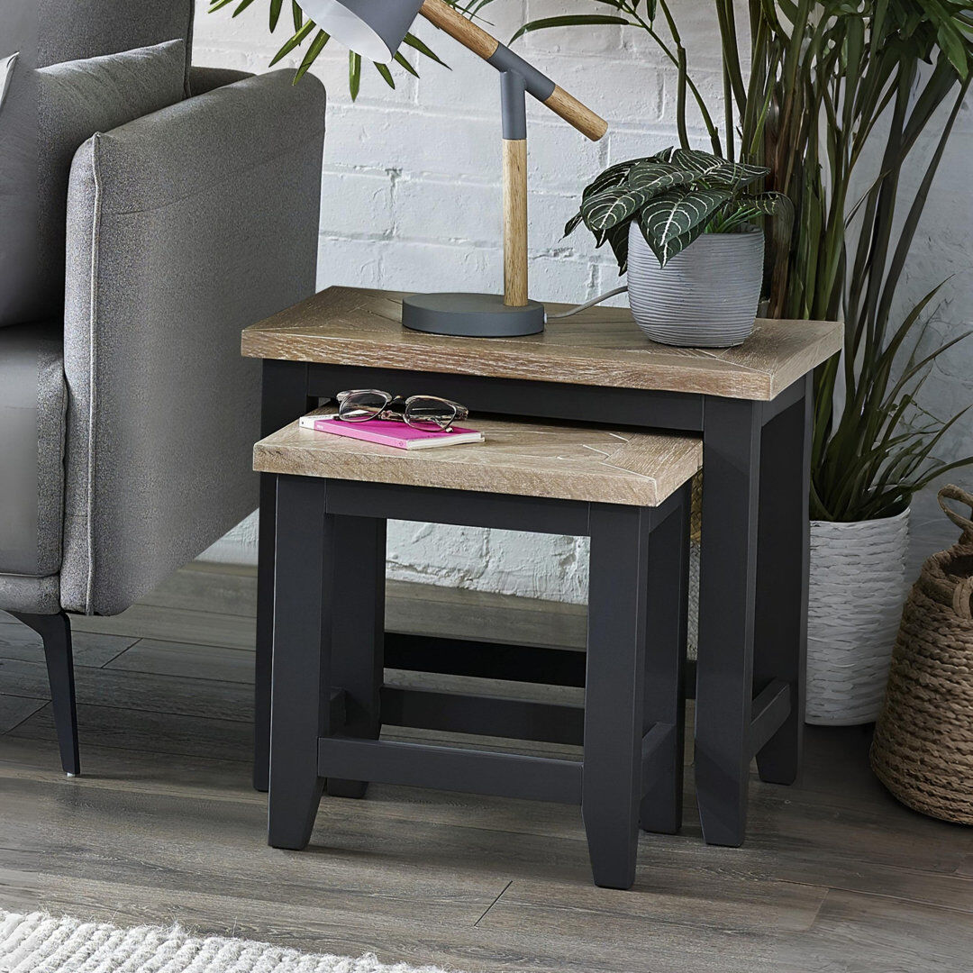 Laurel Foundry Modern Farmhouse® Nest Of Tables Dark Grey Oak 50cm H X 56cm W X 38cm D