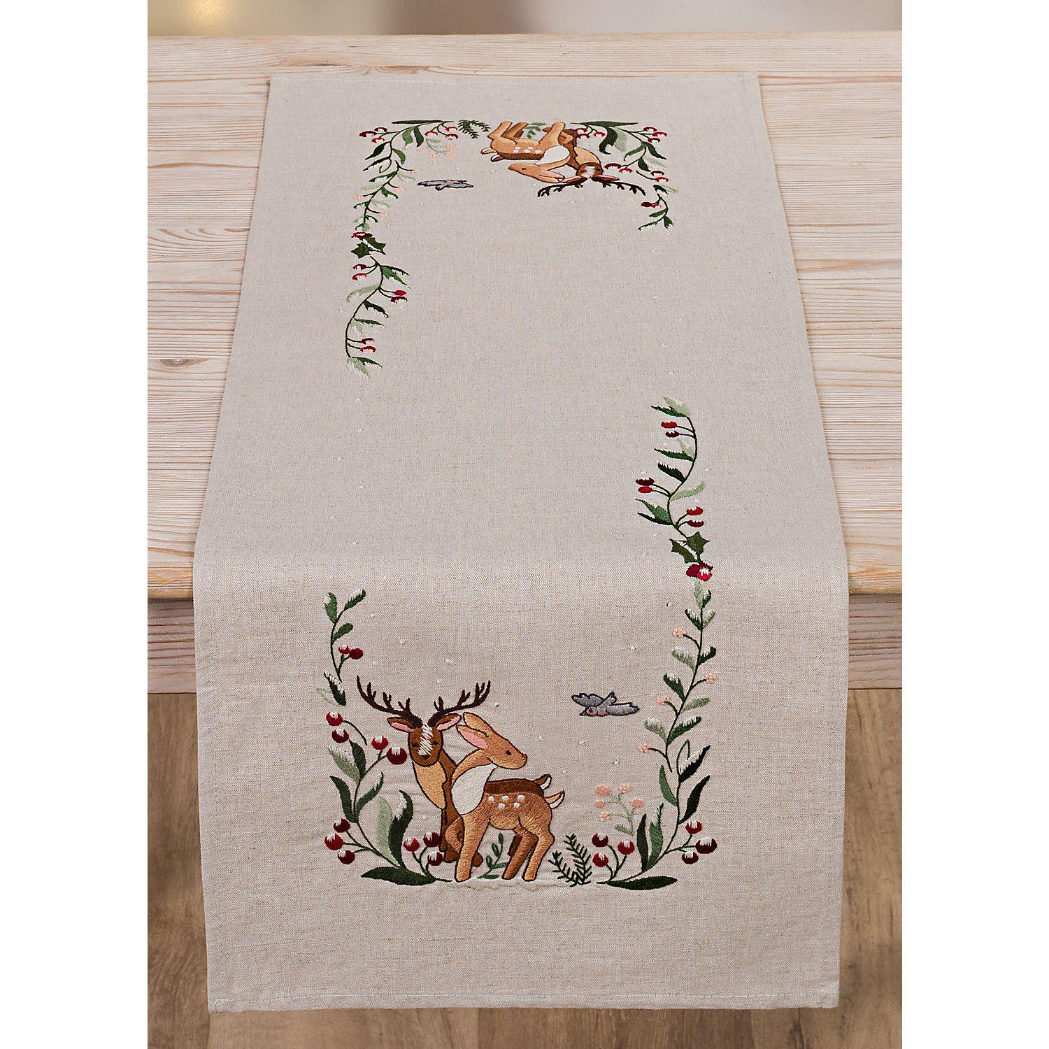 Stickläufer "Winterwald & Rehe"