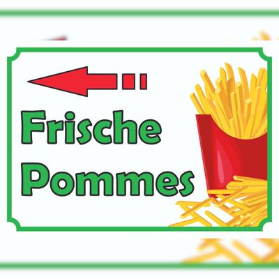 HB-Druck Frische Pommes Frites Schild mit Pfeil links A6 (105x148mm)