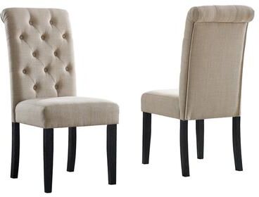 Ostweer Button Tufted Back Chair Dining Chair Tan Reception Chair with Wood Legs, Minimalist Padded Chair Armless Chair