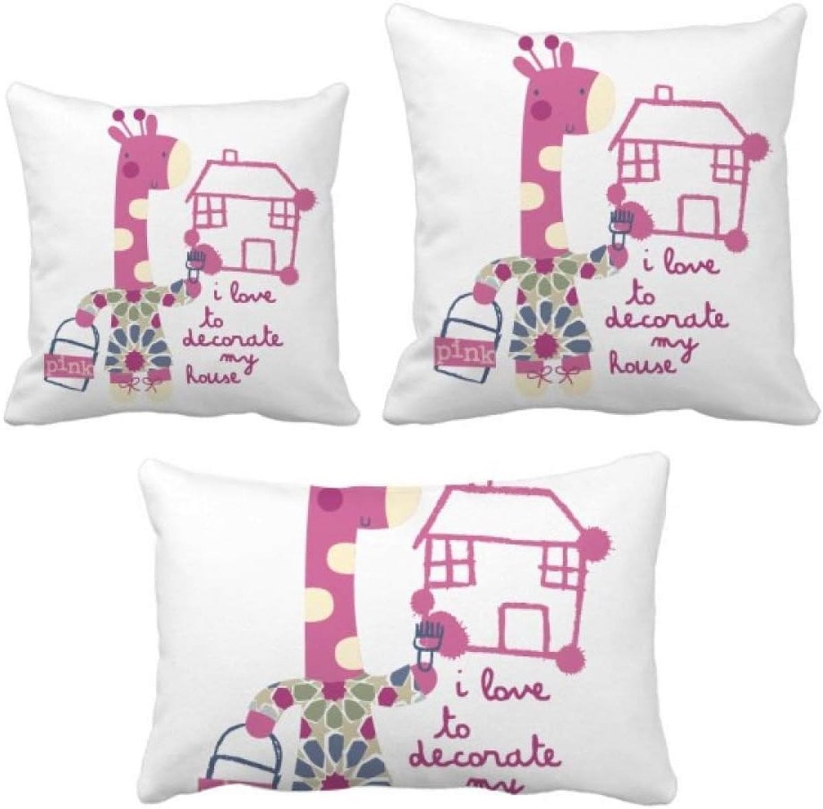 Set van 3 multicolor decoratie kussens met dubbelzijdige bedrukking