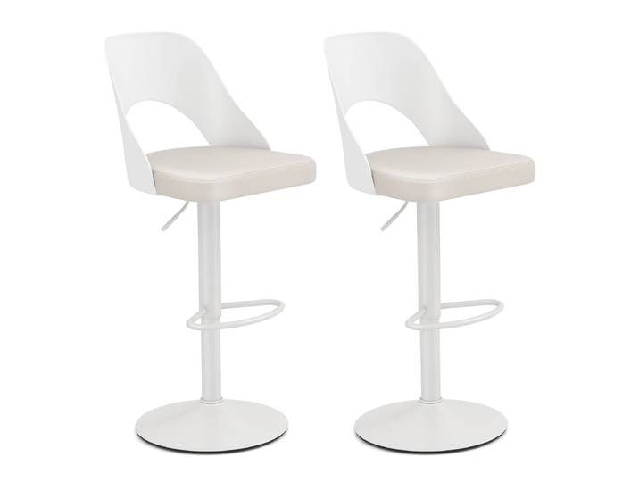 Barhocker 2er Set Barkrukken 360° Draaibaar in Hoogte Verstelbare Draaistoel Keukenstoelen met Kunstlederen Zitting en Rugleuning Wit