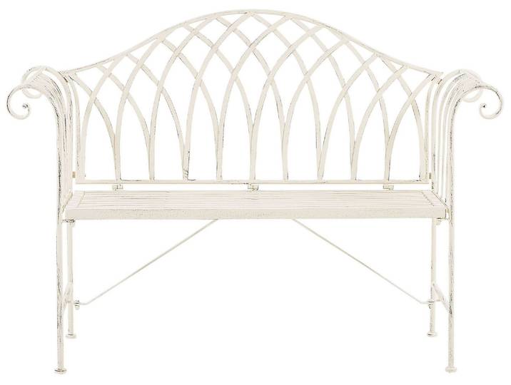 Beliani - Banc De Jardin En Métal Blanc Avec Accoudoirs Arrondis Et Dossier Décoratif Idéal Pour Jardin Ou Terrasse Romantique Et Traditionnelle