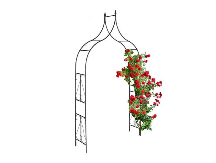 Relaxdays Rosenbogen Schwarz Eisen, Metall, 145x270x37 cm, Dekoration, Gartendeko