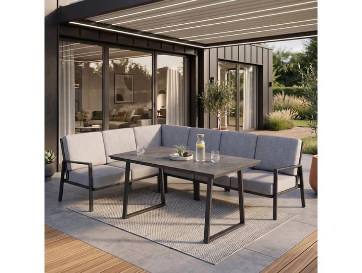 Kettler Zenith Low Dining Dininglounge Tisch 160x95cm Aluminium/Olefin Dunkelgrau Hellgrau