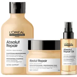 640ml L'Oréal Professionnel Paris Serie Expert Absolut Repair Care Trio Set (Shampoo 300ml + Mask 250ml + Oil 90ml)