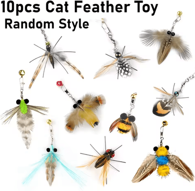 Inspire Curations BugChase Feather Replacement Heads For Cat Wand Toys 10pcs Random Style