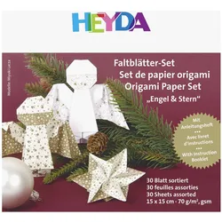 5x Heyda, Bastelpapier, Faltblätter Engel & Stern Papier 15x15cm gold VE=30 Blatt (70 g/m2, 1x)