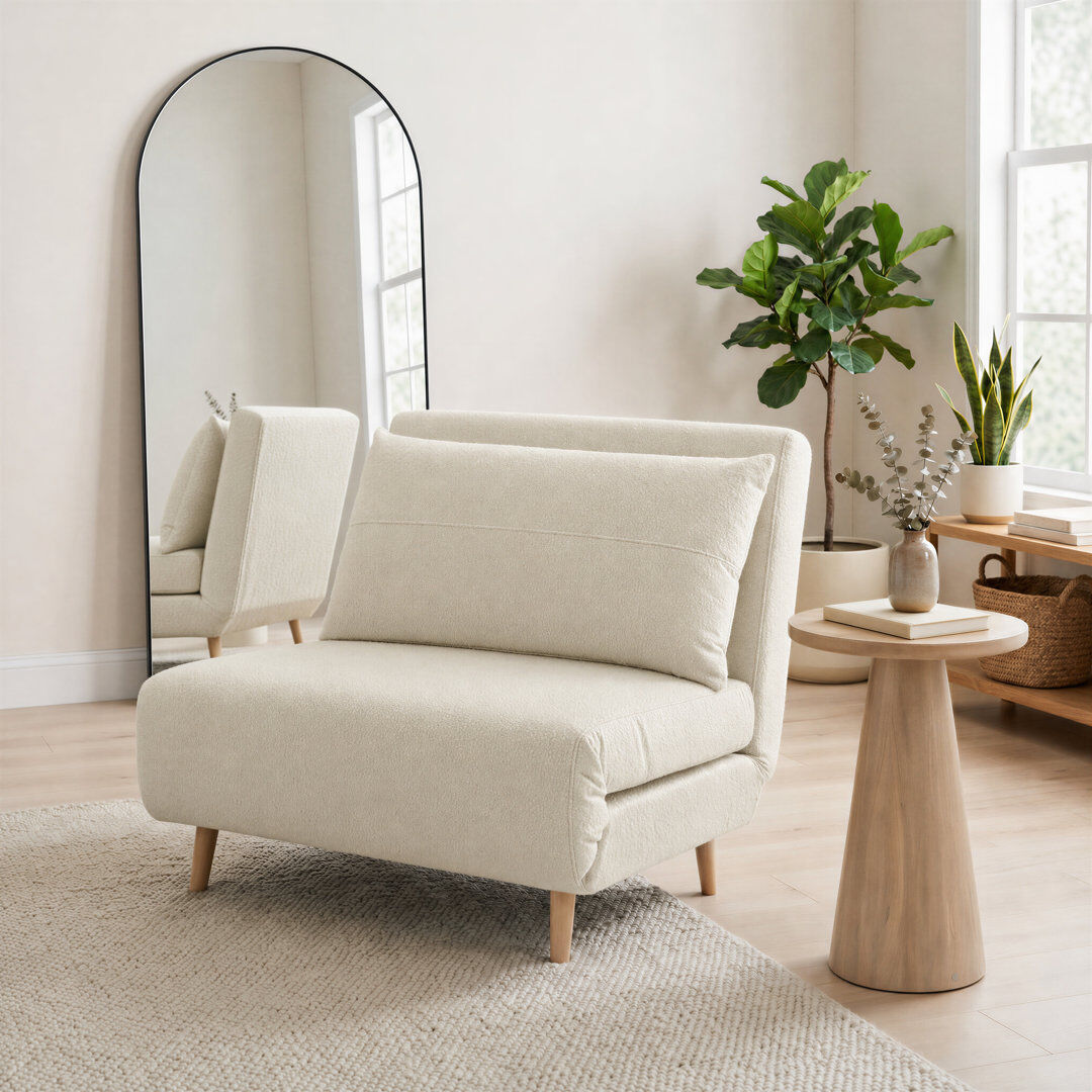 Canora Grey Berlyn Futon Sofa Bed - Luxury Simple Modern Folding Design White Boucle Single