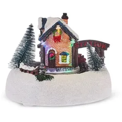 Karaca Weihnachten Beleuchteter Bahnhof, 14,9x12,8x11,5 cm