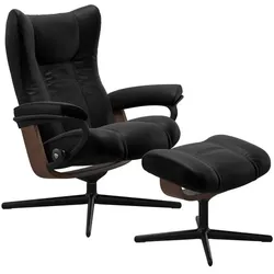 Stressless Sessel mit Hocker Wing Cross Leder Schwarz Batick Black M (Medium)