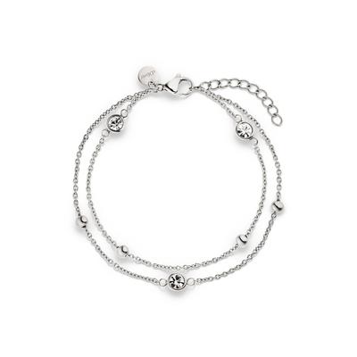 Armband S.OLIVER "Schmuck Geschenk Edelstahl The Double Row", edelstahlfarben, kristallweiß, kristallweiß, Armbänder, Damen, 18cm, Edelstahl, Armband, mit Zirkonia (synth.)