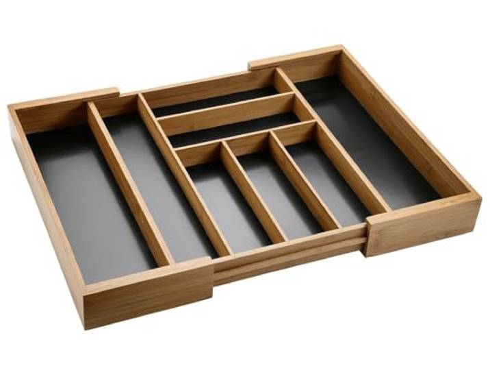 KESPER variabler Besteckkasten aus dunklem Bambus, 8 Fächer, ausziehbar 35–58 cm, FSC-zertifiziert, Schubladen-Organizer für Küche