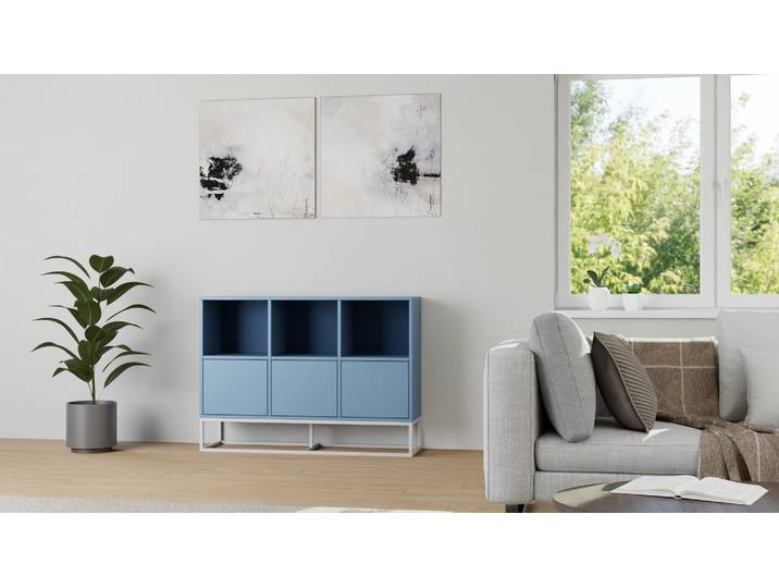 Schallplattensideboard mit Fronten MDF Lackiert Tauben­blau