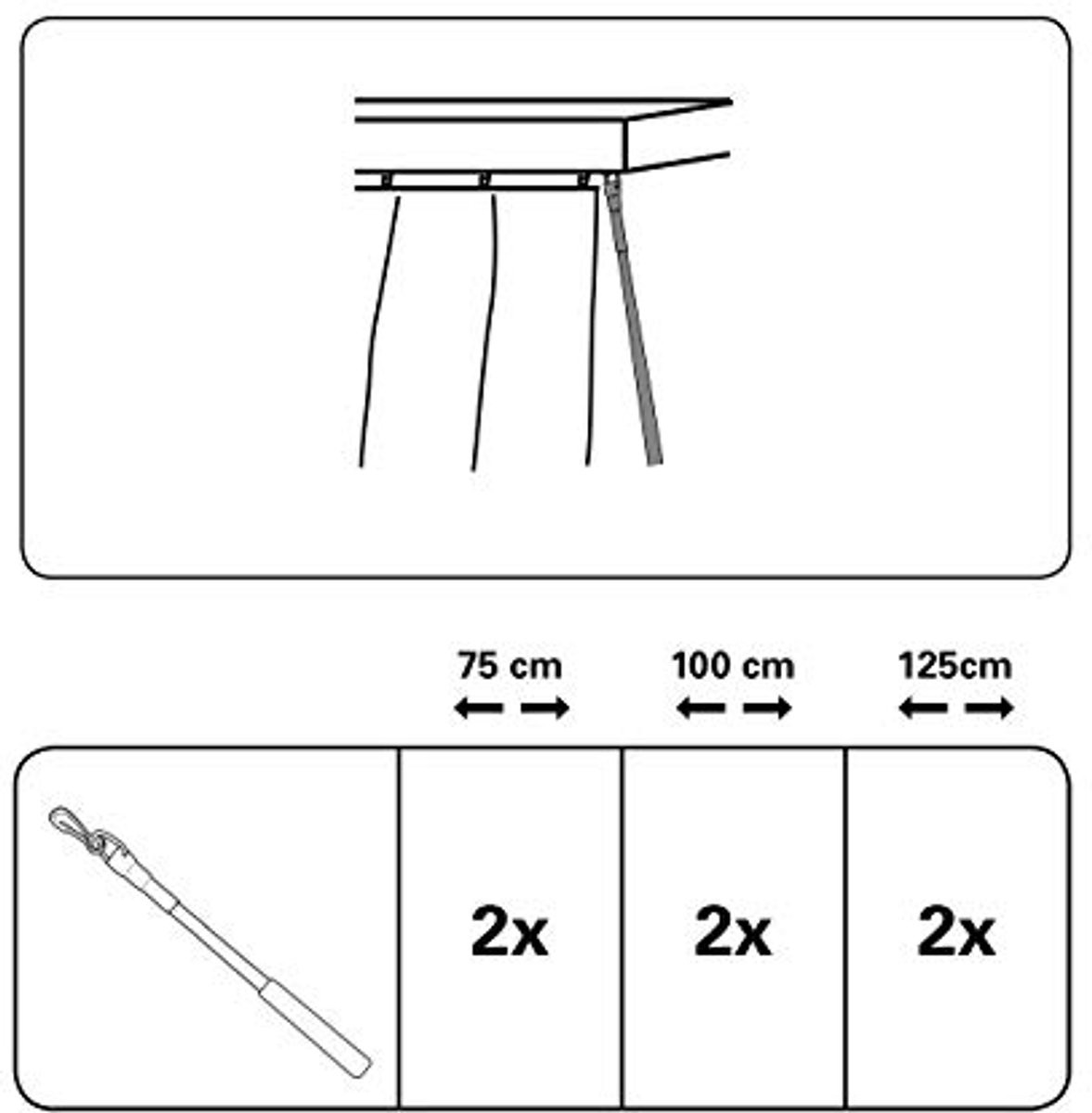 Set van 2 metalen gordijnstokken van 75 cm