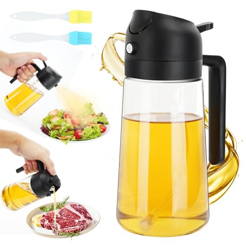 Behiruch 2-in-1 Oliesproeier en Oliedispenser, 470 ml, Zwart