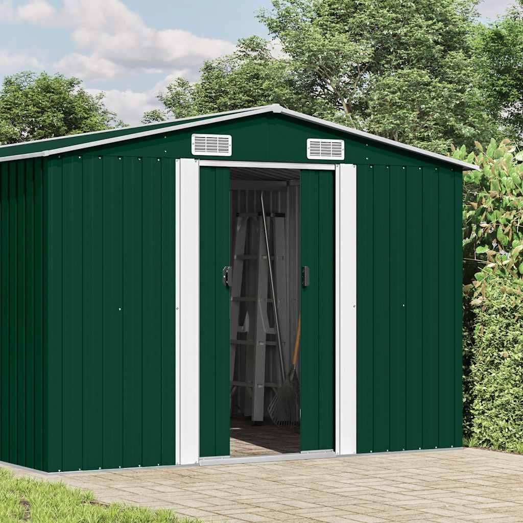 vidaXL Gerätehaus 257x392x181 cm Metall Grün
