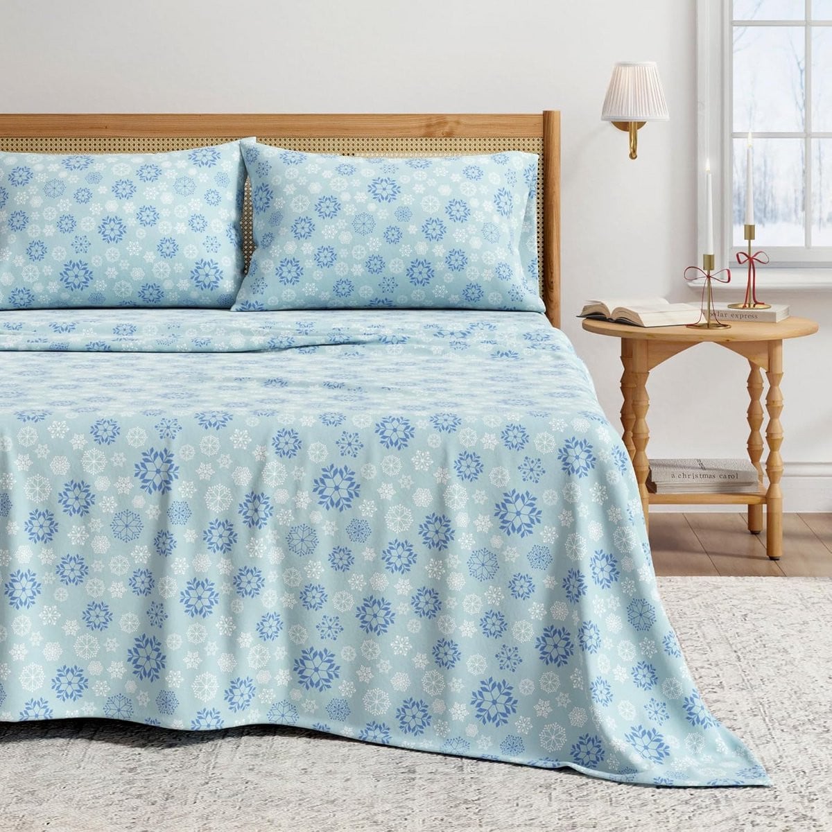 Flanellen Lakenset Blauwe Sneeuwvlok - Kingsize - 100% Turks Katoen
