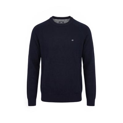 Wollpullover FYNCH-HATTON, Herren, Gr. XL, blau (navy), Strick, Obermaterial: 55% Wolle, 43% Baumwolle, 2% Kaschmir, meliert, regular fit normal, Rundhals, Rippstrickbündchen, Pullover, mit Kaschmiranteil, Rundhalsausschnitt, Regular Fit