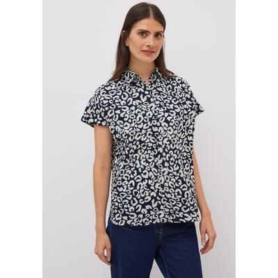 Kurzarmbluse CECIL, Damen, Gr. XXL (46), blau (urban dunkelblau), Web, 100% Baumwolle, bedruckt, klassisch normal, V-Ausschnitt, abgesteppt, Blusen, mit Kragen