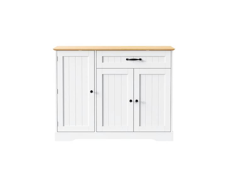 Buffet moderne blanc et bois naturel 3 portes 1 tiroir