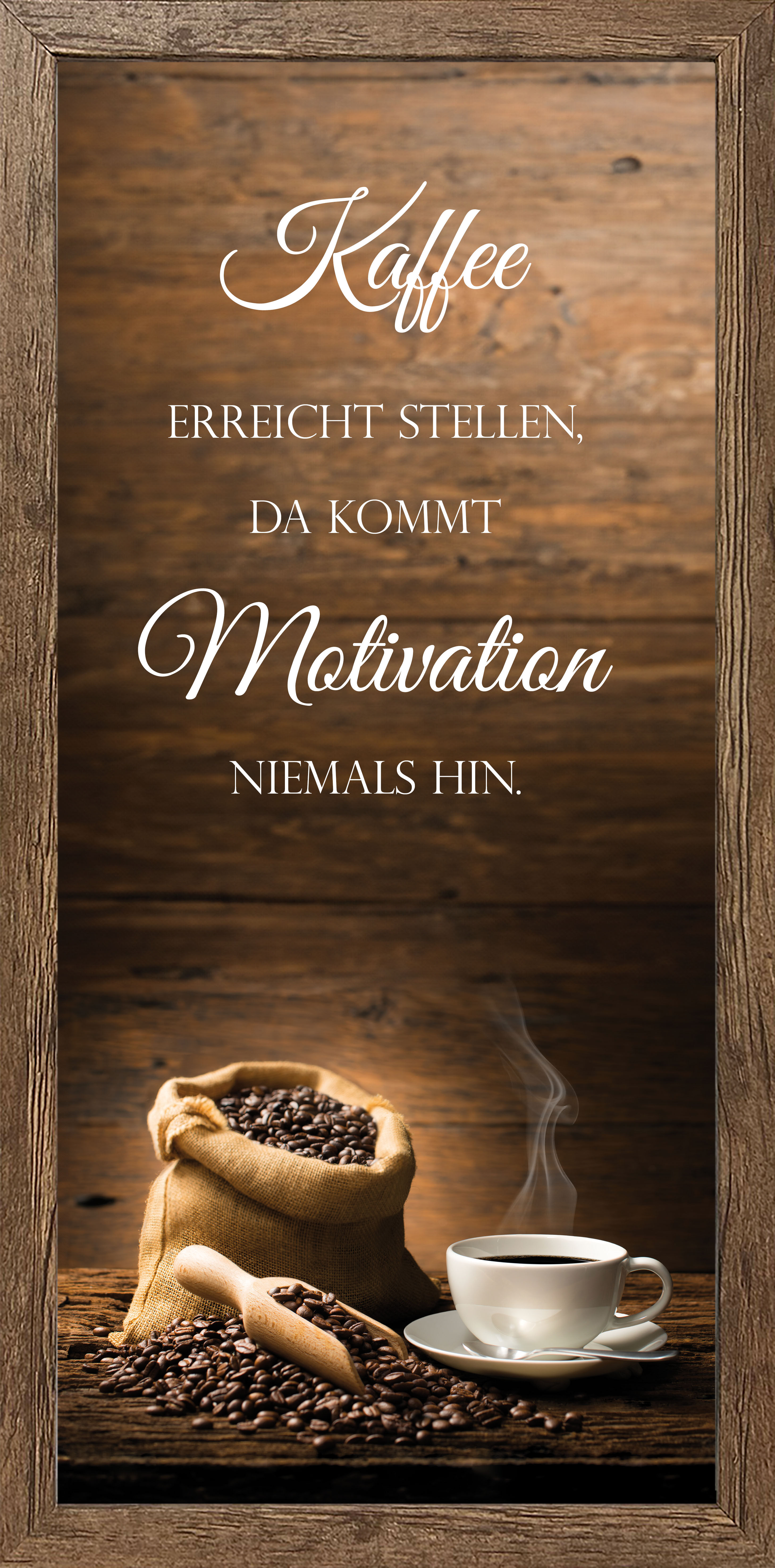 Bild mit Rahmen BÖNNINGHOFF "Wandbild gerahmt KAFFEEBEUTEL MIT SPRUCH 23x49 cm – Wanddeko", braun (farbe rahmen: schwarz oak, farbe bild(er): braun, weiß), B:23cm H:49cm T:2,1cm, MDF, Papier, Bilder, Bild mit Rahmen, mit dekorativem Rahmen farbe rahmen: s