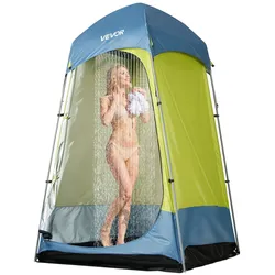 VEVOR Duschzelt mit 1 Raum, Toilettenzelt (1397x1397x2184 mm) Umkleidezelt inkl. Heringen & Seilen & Tragetasche &  Stahlstange, aus 200D Oxford-Gewebe für Camping Strand Angeln Grün